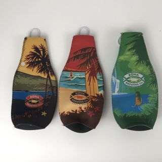 Kona Brewing Company Collectible Beer Coozie Koozie Set Of 3 Zip Close Rare