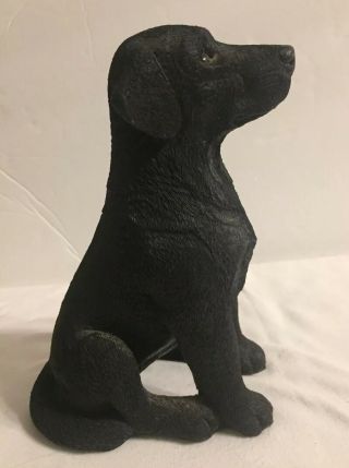 Vintage Sitting Black Labrador Dog Figurine Statue Signed By Artist 1986