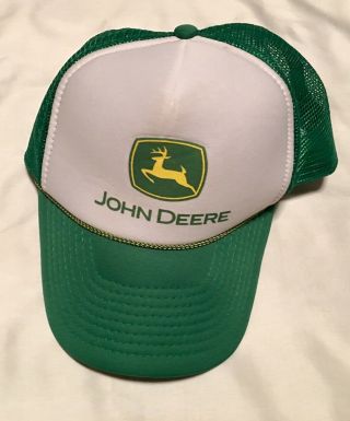 John Deere White Foam Green Mesh Hat Snapback Trucker Vintage Logo Nissun