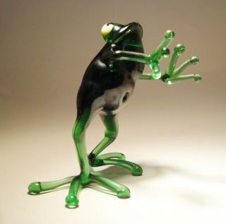 Blown Glass Figurine " Murano " Art Animal Green Dancing Frog 1