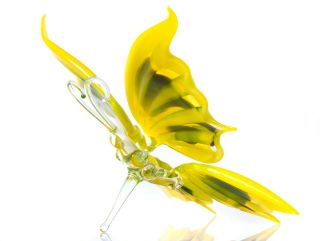 Brown Yellow Butterfly Figurine Blown Glass 
