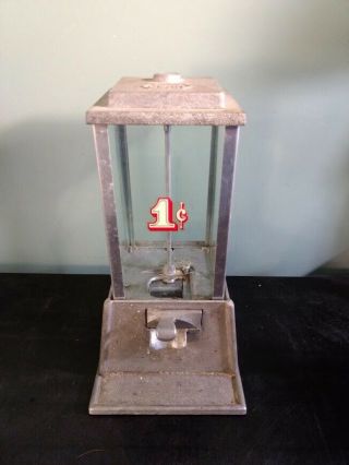 Vintage Dean 1¢ Gumball Candy Machine Penny Arcade Art Deco Metal Glass No Key