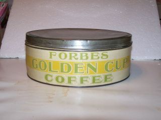 Vtg Empty Forbes Golden Cup Coffee Three Pound Cake Box Tin