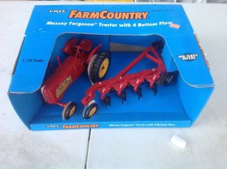 Vintage Ertl Massey Harris 555 Tractor & Plow Set Nib Farm Toys Tough To Find