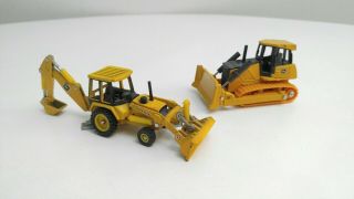 2 Ertl Construction Equipment Toys Die Cast John Deere Bulldozer & Backhoe