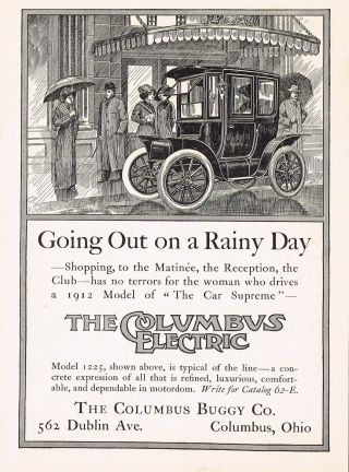 1912 Vintage Columbus Buggy Co Electric Car Vehicle Art Print Ad