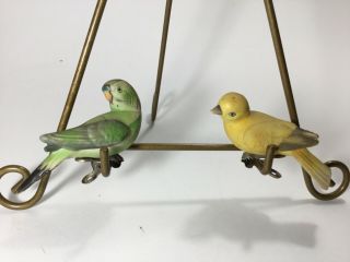 2 Vintage Porcelain Clip - On 3.  5” Birds Parrot Parakeet Canary For Lamps Curtains