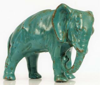 Antique Hubley Cast Iron Elephant Still Penny Coin Bank Blue Paint