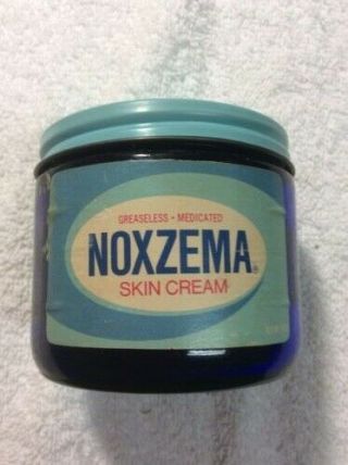 Noxema Brand Skin Cream Vintage Cobalt Blue Glass Jar With Lid.  Half Full.