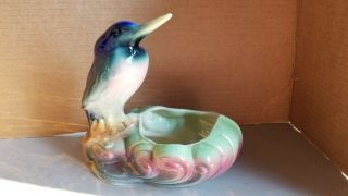 Vintage Mid Century Bird Planter Pottery Ceramic Blue Green Pink 8 " Tall