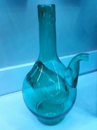 Vintage Italian Green Glass Demijohn Wine Decanter With Ice Chiller