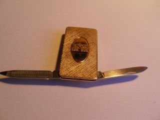 Vintage Exxon 12kgf Money Clip/pocket Knife/file W/ Two Diamonds & One Sapphire