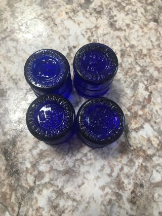 4 Antique Vintage Cobalt Blue Glass Medicine Measuring Cap Apothecary Old