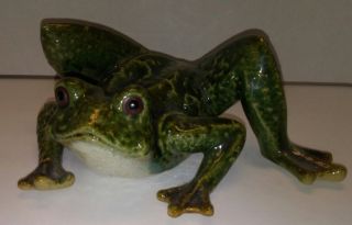 Vintage Majolica Green Glazed Frog Large Figurine About To Leap Jump Very Rare