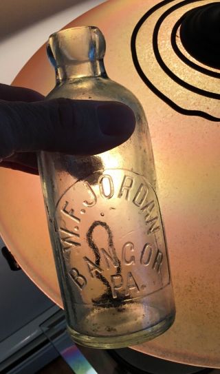 1800s Era Bangor Pa W F Jordan Blob Top Hutch Bottle Beer Soda Advertising