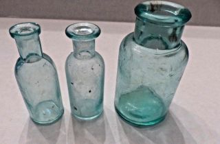 3 Vintage Aqua Bottles,  No Markings