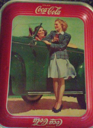 Coca Cola Two Girls In A Car 1942 Vintage Coke Tin Metal Serving Tray
