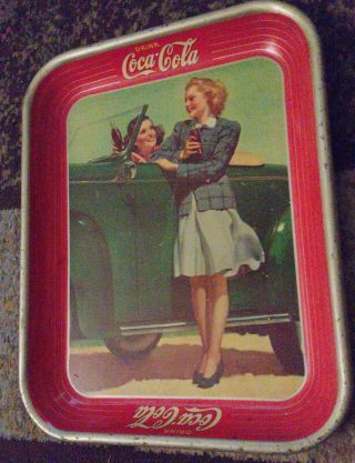 Coca Cola Two Girls in a Car 1942 Vintage Coke Tin Metal Serving Tray 2