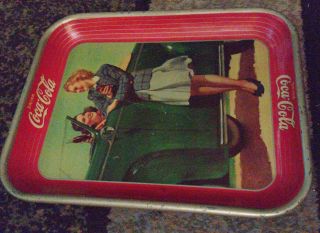 Coca Cola Two Girls in a Car 1942 Vintage Coke Tin Metal Serving Tray 3