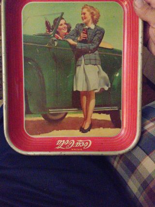 Coca Cola Two Girls in a Car 1942 Vintage Coke Tin Metal Serving Tray 6