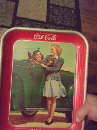 Coca Cola Two Girls in a Car 1942 Vintage Coke Tin Metal Serving Tray 7