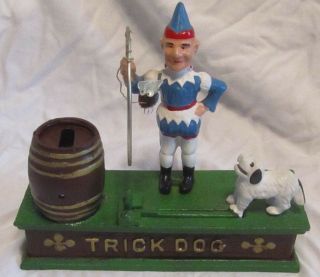 Antique / Vintage Style Cast Iron Mechanical Trick Dog Money Box Bank - Hubley?