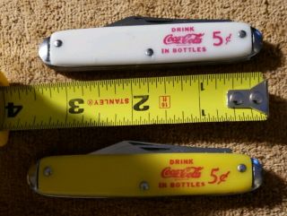 Vintage Coca Cola 5 Cent Pocket Knife 3 1/2 " Red On White Or Yellow - Usa Nos