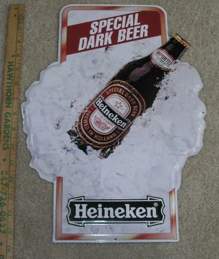 Vintage Heineken Special Dark Beer 15.  5 " High 3d Embossed Tin Bottle Sign Ln