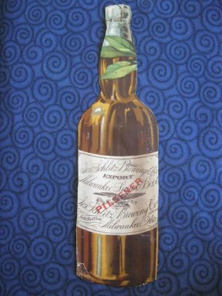 Victorian Trade Card Large Die Cut Milwaukee Lager Beer Pilsener Bottle 58