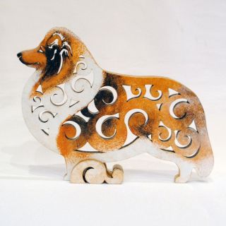 Sheltie Color Sable Dog Figurine,  Shetland Sheepdog Statue Made Of Wood