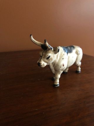 Antique Cast Iron 4 3/4 " Figural Long Horn Cow Steer Bull Bank 1920s Rare Toy