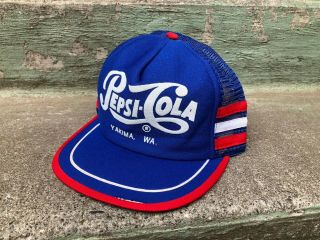 Vtg 1980s Pepsi Cola 3 - Stripe Yakima Wa Snapback Trucker Cap Hat Usa Nos