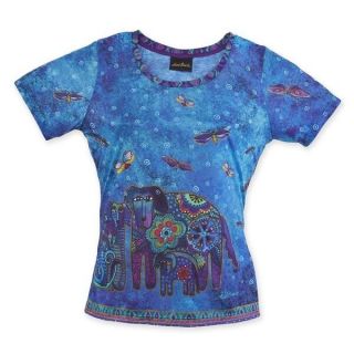 Laurel Burch T - Shirt Tee Top Canine Family Blue Puppy Dog Size L Butterfly