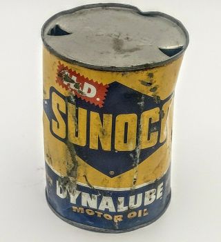 Vintage 1952 Dynalube Hd Sunoco Quart Oil Can Tin - Empty 1950 