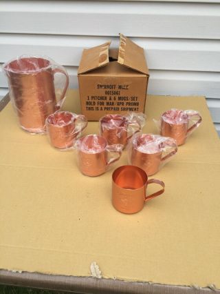 1980 Smirnoff Vodka Moscow Mule Pitcher & 6 Cups Mugs Set -