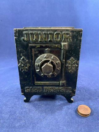 Antique Vintage Cast Iron (ci) Still Bank - Junior Safe Deposit