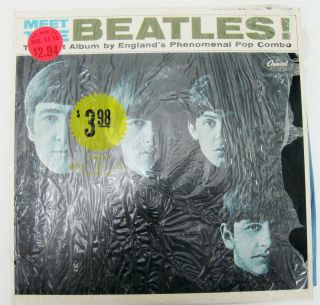 Meet The Beatles Lp Record T 2047 Mono Riaa 6 Shrink Stickers Vg,