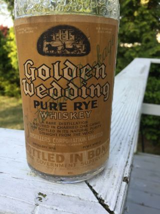 Antique and Rare Vintage Golden Wedding Pure Rye Whiskey Glass Bottle With Label 2