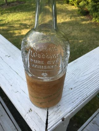 Antique and Rare Vintage Golden Wedding Pure Rye Whiskey Glass Bottle With Label 3