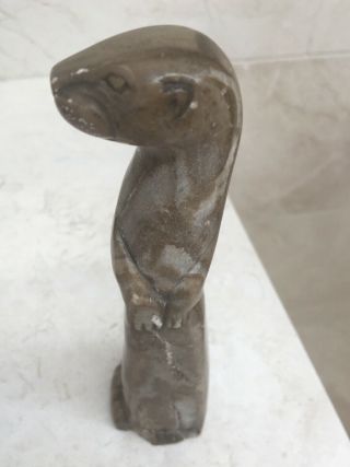 Old Hand Carved Soapstone Sculpture Figurine Otter Standing Up; Made In Russia