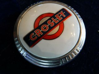 Vintage Enameled Crosley Radio Emblem Minty White Background Bastian Bros
