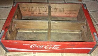 Vintage Red Wooden Enjoy Coca - Cola Crate Carrier 4 Way Dividers Woodstock 1982