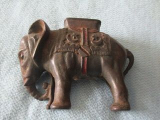 Antique Cast Metal Elephant Bank Circus Toy Coin Box