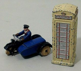 Vintage Pre War Dinky Toys Motorbike & Telephone Box - For Restoration Or Parts