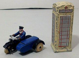 Vintage Pre War Dinky Toys Motorbike & Telephone Box - For Restoration Or Parts 2