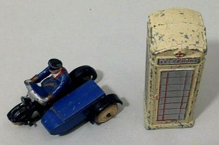 Vintage Pre War Dinky Toys Motorbike & Telephone Box - For Restoration Or Parts 3