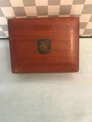 Vintage Pegasus Mobil Gas Oil Wood Box For Playing Cards (no Cards)