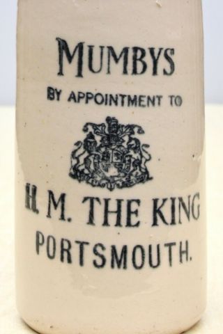 Vintage Mumbys Portsmouth Appointment To King Pict Stone Ginger Beer Bottle