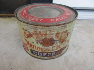 FULL Key Wind 1 Pound Caswell ' s Coffee Tin Caswell ' s National Crest 2