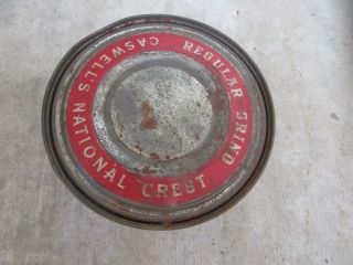 FULL Key Wind 1 Pound Caswell ' s Coffee Tin Caswell ' s National Crest 3